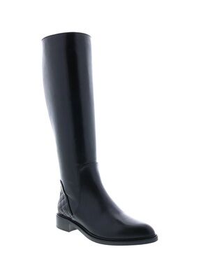 Aquatalia Geneva black leather stretch knee high boot waterproof sz 8/38